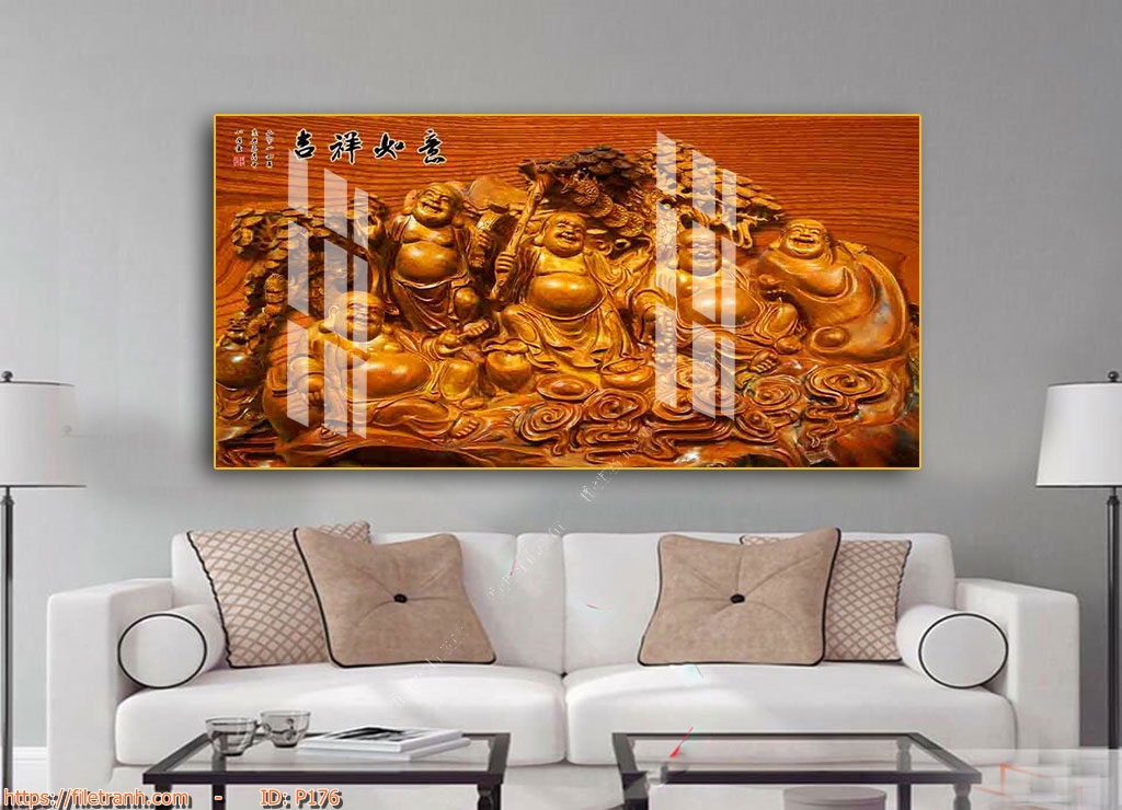 Tranh Phật Di Lặc bụng lớn bao dung treo phòng khách